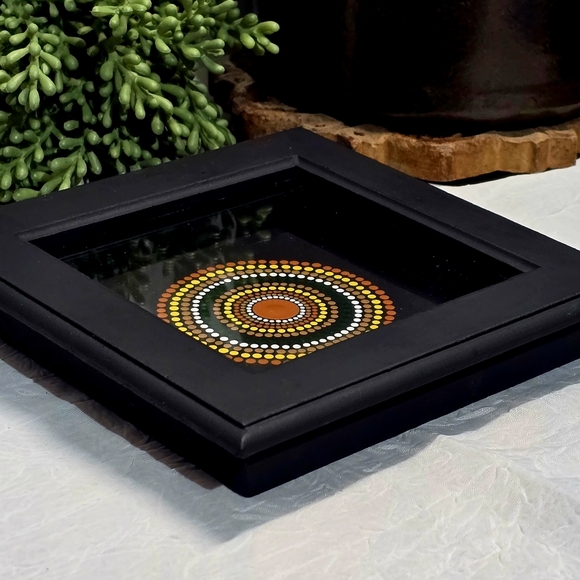 Black square wall art with colourful aboriginal dot painting design 1016 - Picture 2 of 4